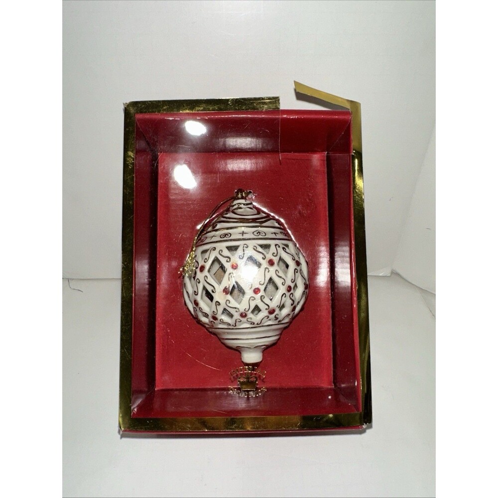 Imperial Collection Ivory, Gold, & Red  Details Porcelain Christmas Ornament